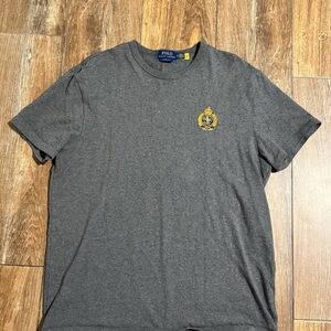 Ralph Lauren Charcoal Gray Men's Tee with Gold Emblem